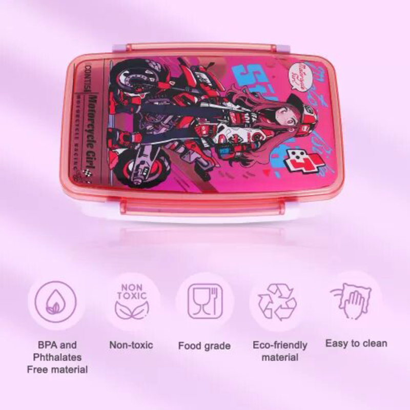 Nova Kids Bento Lunch Box with Spoon & Fork, Motorbike Pink