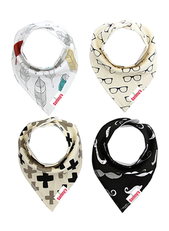 

Eazy kids Bandana Organic Cotton Glasses Mustaches Bibs Set, 0-3 Years, 4 Pieces, Multicolour