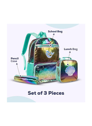 Eazy Kids 17-inch Mermaid Shell School Bag Lunch Bag Pencil Case Set of 3, Green