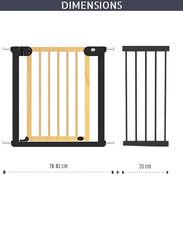 Baby Safe Wooden Safety Gate with Black Extension, 35cm, 0-2 Years, Natural Wood