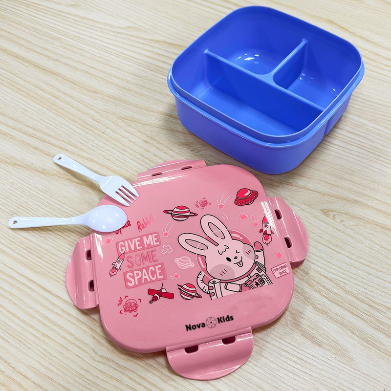 Nova Kids Square Bento Lunch Box, Rabbit Pink