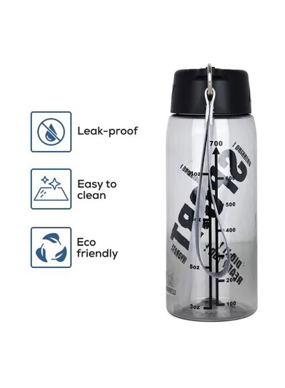 Hydrobrew Water Bottle with Grab String, 800ml, Black