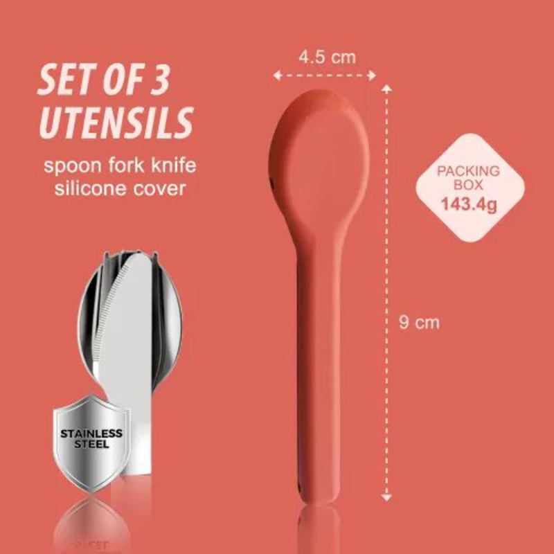 Eazy Kids Stainless Steel Spoon, Fork & Knife Cutlery Set with Silicone Case, Pink