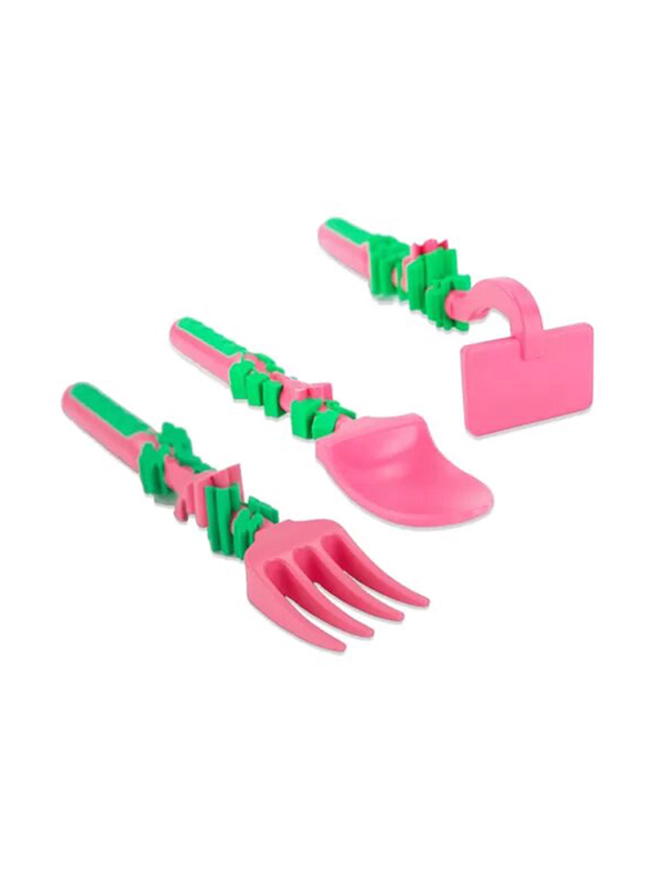 Eazy Kids 3-Piece Spoon Fork & Pusher, Gardening Pink