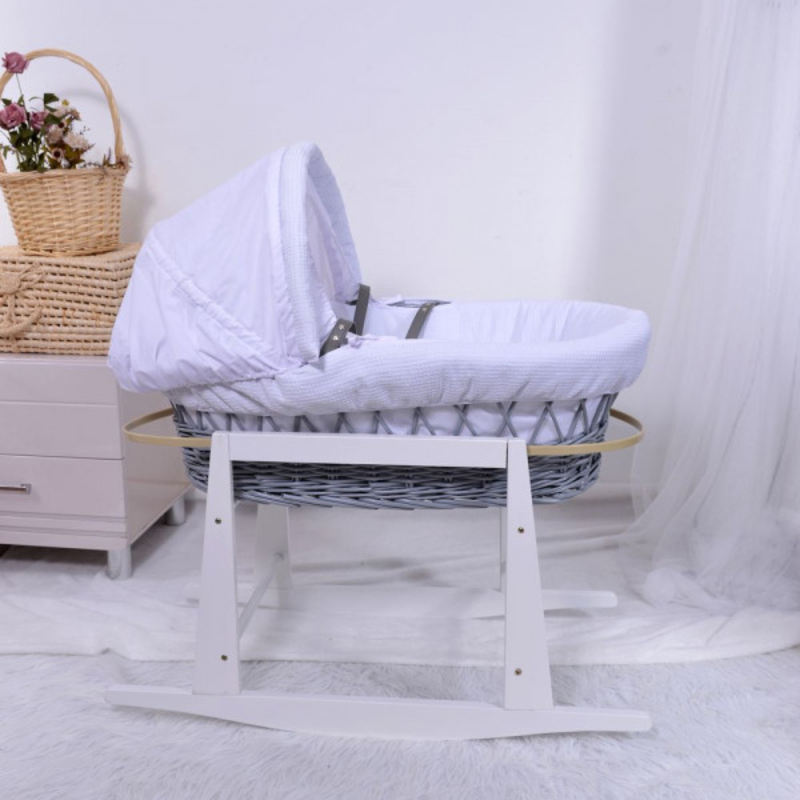 Teknum Wicker Pod Moses Basket Rocker Stand for Baby, White