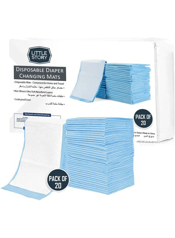 Little Story 20-Piece Disposable Diaper Changing Mats, Blue