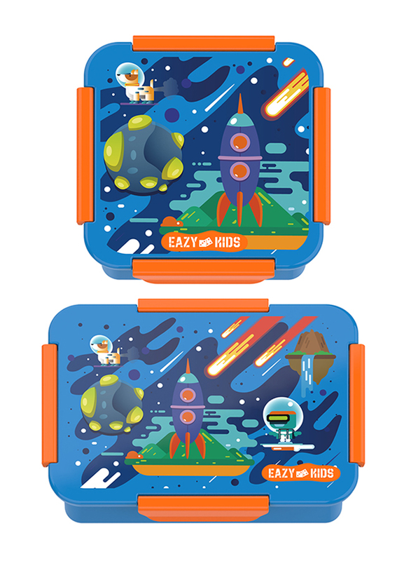 Eazy Kids Space Lunch Box Set, 2 Pieces, 850ml & 650ml, 3+ Years, Blue