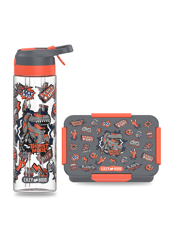 

Eazy Kids Gen Z Lunch Box And Tritan Spray Water Bottle, 750ml, Grey