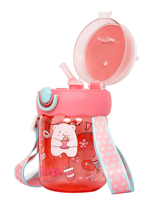 Eazy Kids Water Bottle With Straw, 580ml, Rose Red