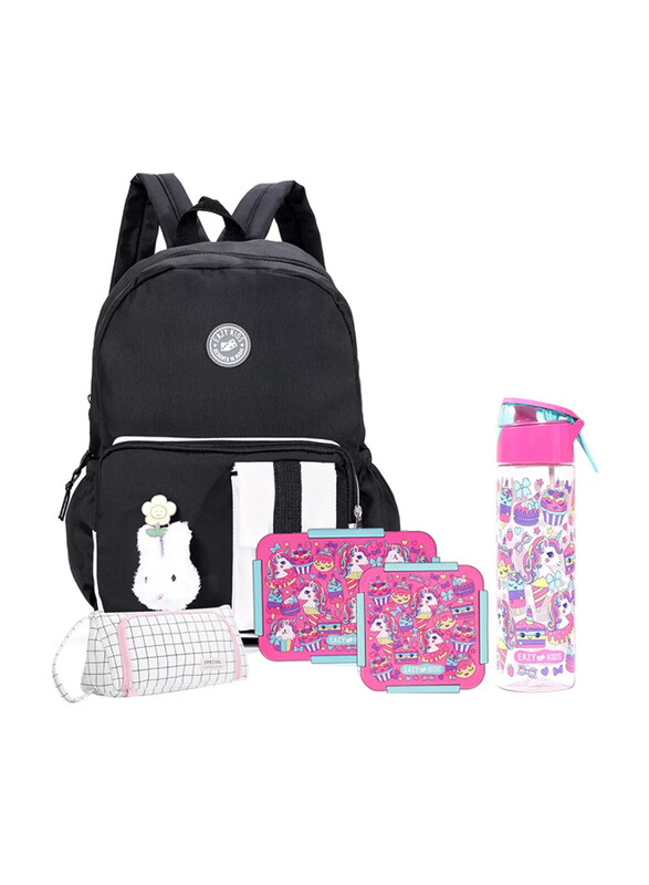 

Eazy Kids Unicorn School Bag Combo Set of 5, Pink/Black
