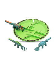 Eazy Kids Eating Plate with Spoon, Fork & Pusher, Dinosaur Green