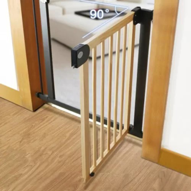 Baby Safe Wooden Safety Gate with Black Extension, 21cm, 0-2 Years, Natural Wood