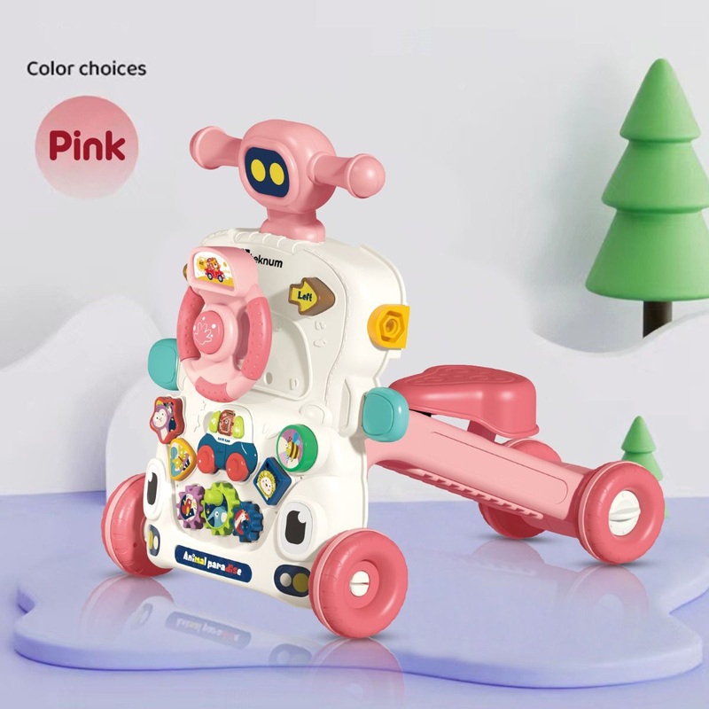 Teknum 5-in-1 Baby Walker with Learning Table Mode, Game Panel Mode, Scooter Mode, Roller Coaster Mode & Musical Keyboard, Pink