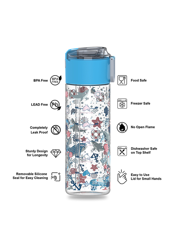 Eazy Kids Tritan Shark Water Bottle With Snack Box, 450ml, Blue