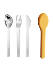 Eazy Kids Stainless Steel Spoon, Fork & Knife Cutlery Set with Silicone Case, Yellow