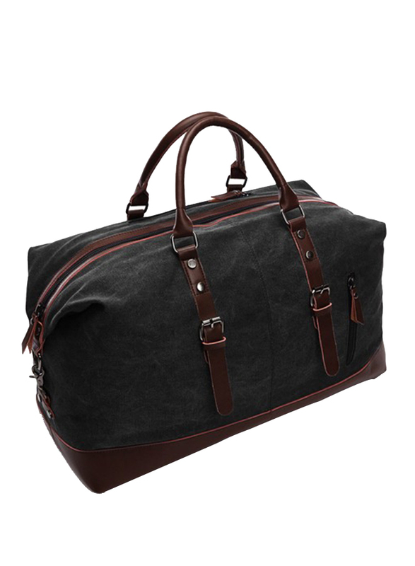 Sam Box Weekender Leather Duffle Bag, Black