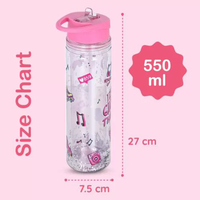 Eazy Kids Tritan Double Wall Glitter Water Bottle, 550ml, It's Girls Things Pink