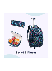 Eazy Kids 18-inch Set of 3 Cacti Trolley School Bag Lunch Bag & Pencil Case, Blue