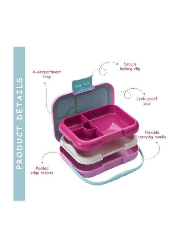 Eazy Kids 4 Compartment Bento Lunch Box, Mat Pink