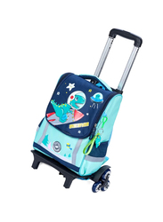 Eazy Kids School Bag Dino in Space with Trolley, Green