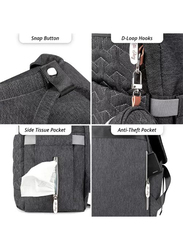 Little Story Quilted Diaper Backpack with Pacifier Bag and Stroller Hooks for Baby, Grey