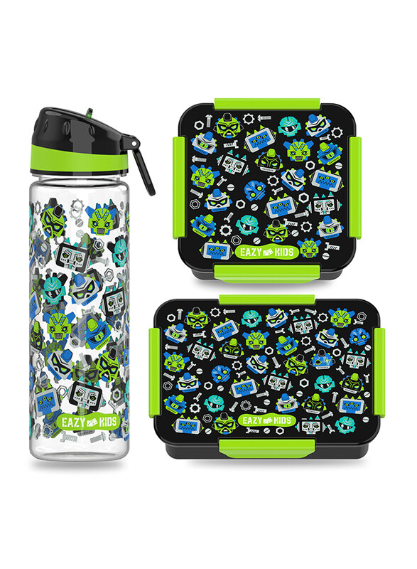 

Eazy Kids Gen Z Lunch Box Set And Tritan Carry Handle Water Bottle, 650ml, Black