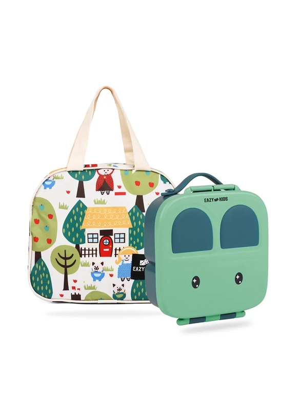 Eazy Kids Bento Box with Insulated Lunch Bag Combo for Kids, Green