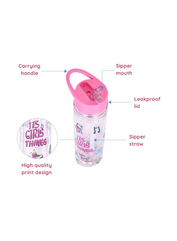 Eazy Kids Tritan Double Wall Glitter Water Bottle, 550ml, It's Girls Things Pink