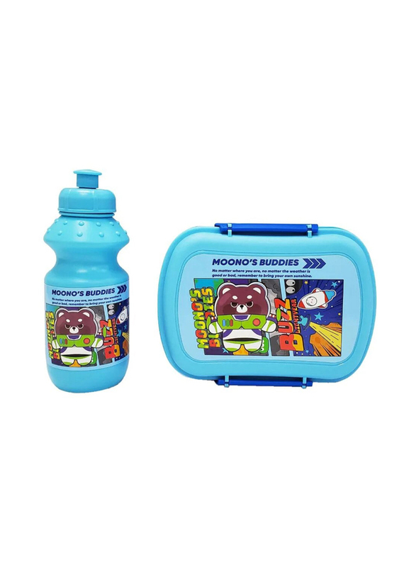 Eazy Kids Buddies Lunch Box & Water Bottle Set for Kids, 2 Pieces, Blue