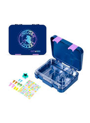 Eazy Kids 6 & 4 Convertible Bento Unicorn Lover Lunch Box with Sandwich Cutter Set for Kids, Blue