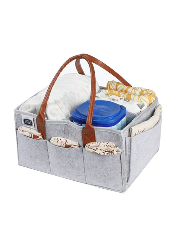 Little Story Diaper Caddy with Travel Pouch for Baby, Medium, Grey