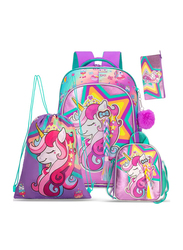 Eazy Kids 18-inch Set of 4 Unicorn School Bag Lunch Bag Activity Bag & Pencil Case, Pink