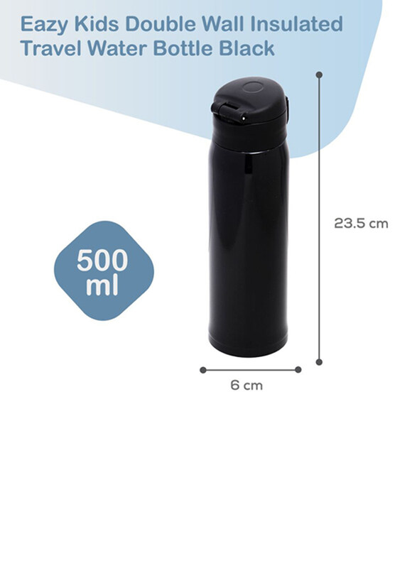 Eazy Kids Insulated Travel Water Bottle, 500ml, Black