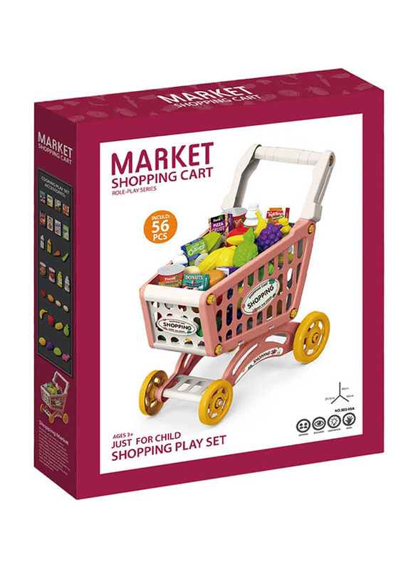 Little Story Market Shopping Cart Pink Toy Set, Playsets, 56 Pieces, Ages 3+