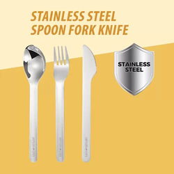 Eazy Kids Stainless Steel Spoon, Fork & Knife Cutlery Set with Silicone Case, Yellow