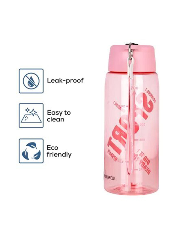 Hydrobrew Water Bottle with Grab String, 800ml, Pink