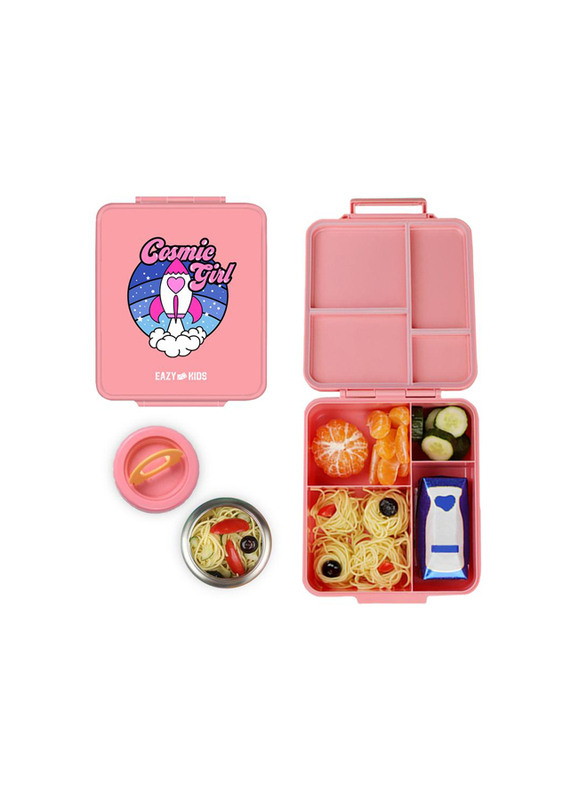 Eazy Kids Jumbo Bento Cosmic Girl Lunch Box with Insulated Jar for Kids, Pink