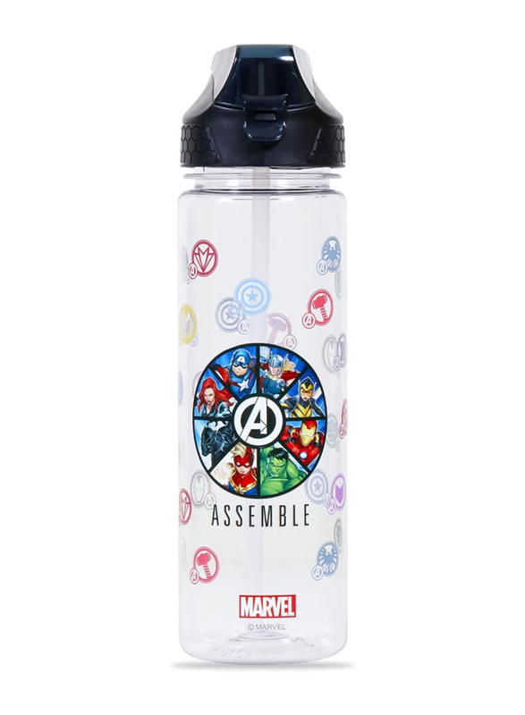 Eazy Kids Marvel Avengers Assemble 2-in-1 Tritan Water Bottle for Kids, 650ml, Black