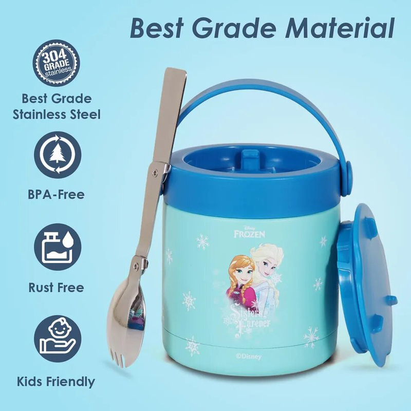 Eazy Kids Disney Frozen Princess Elsa Stainless Steel Insulated Food Jar for Kids, 350ml, Blue