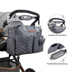 Little Story Quilted Diaper Bag w/ Pacifier Pouch-Dark Grey