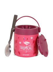 Eazy Kids Tropical Stainless Steel Insulated Food Jar for Kids, 350ml, Pink
