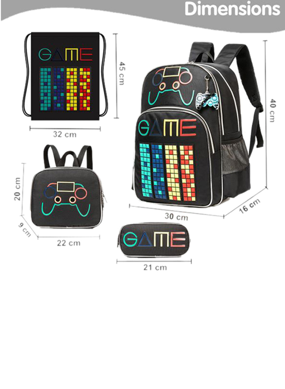 Eazy Kids 4-Piece Gen Z Gamer School Bag Set, Black