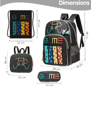 Eazy Kids 4-Piece Gen Z Gamer School Bag Set, Black