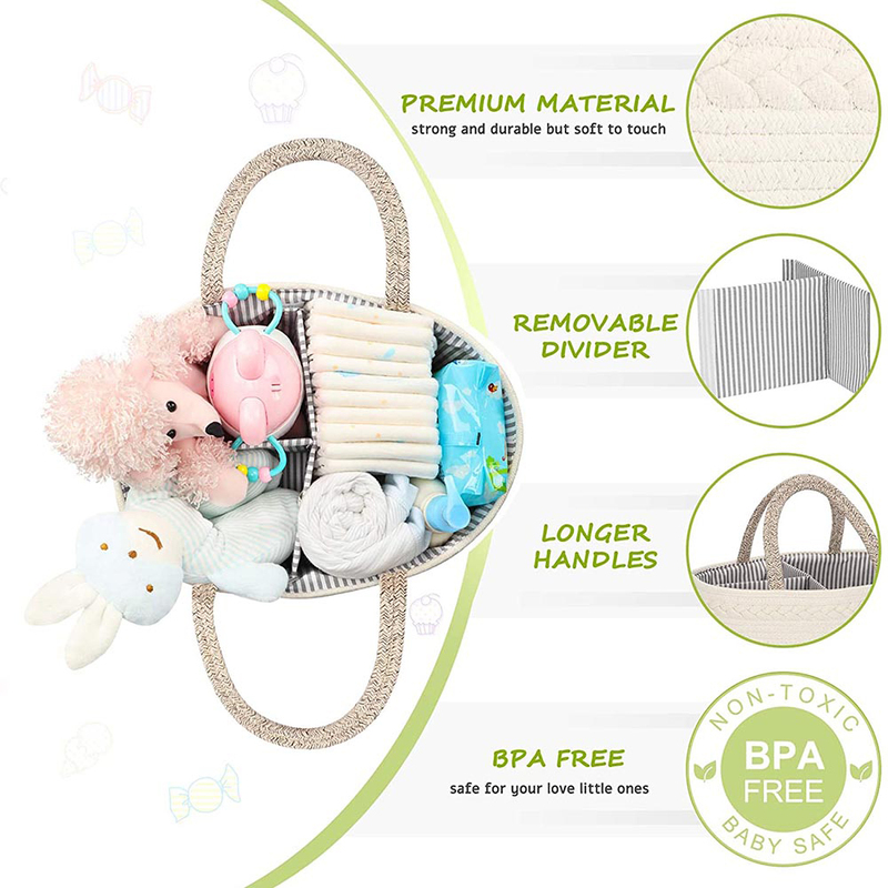 Little Story Cotton Rope Diaper Caddy, White