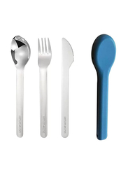 Eazy Kids Stainless Steel Spoon, Fork & Knife Cutlery Set with Silicone Case, Blue