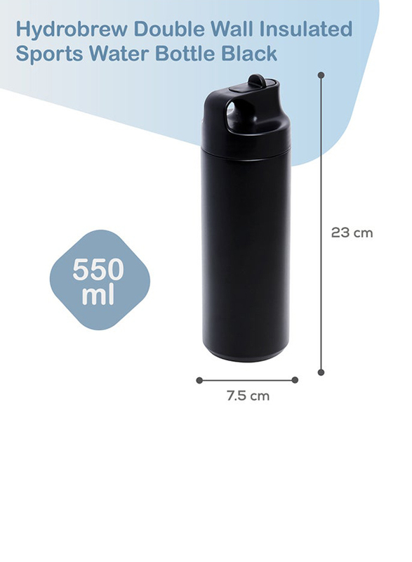 Hydrobrew 550ml Insulated Sports Water Bottle, Black