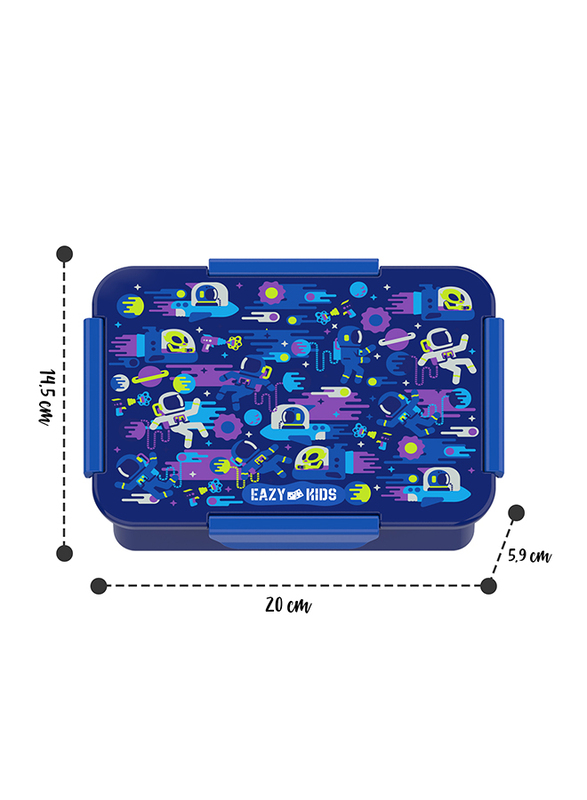 Eazy Kids Astronauts Lunch Box And Tritan Carry Handle Water Bottle, 420ml, Blue