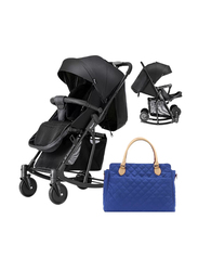 Teknum Stroller With Rocker with Blue Diaper Tote Bag, Black