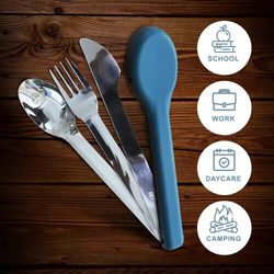 Eazy Kids Stainless Steel Spoon, Fork & Knife Cutlery Set with Silicone Case, Blue