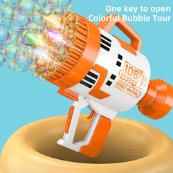 Little Story 108 Holes Battery Operated Bubble Machine Gun with Light and Bubble Maker for Kids, Ages 3+, Orange/White